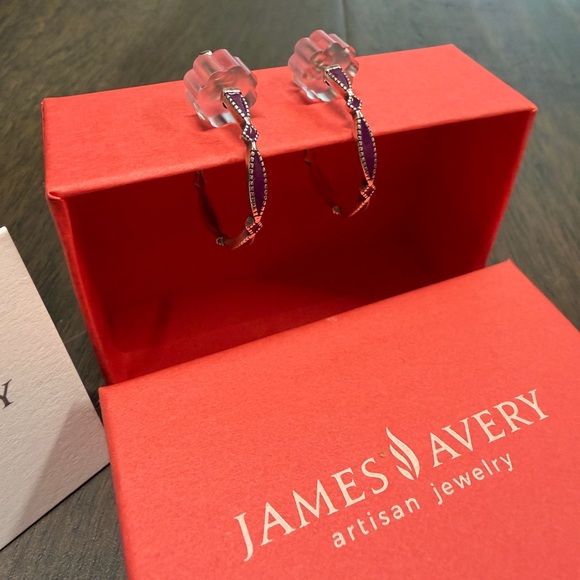 James Avery Enamel Cordoba Hoop Earrings - Purple Sterling Silver - Picture 2 of 5
